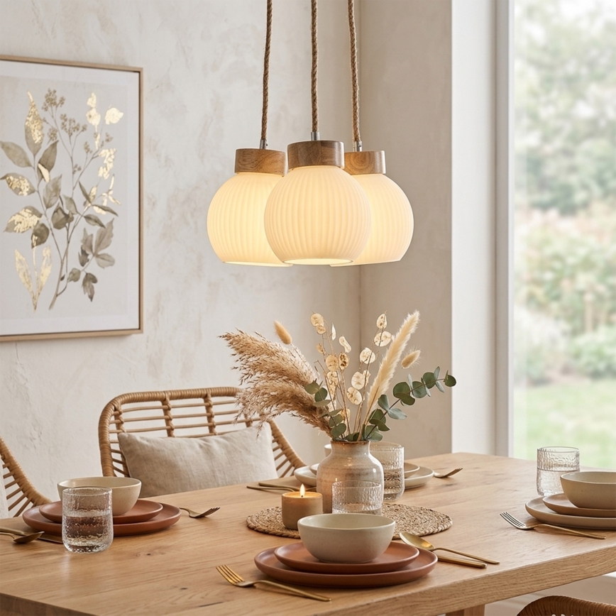 Suspension sur câble LOOMIS 3xE27/15W/230V 130 cm beige/chêne