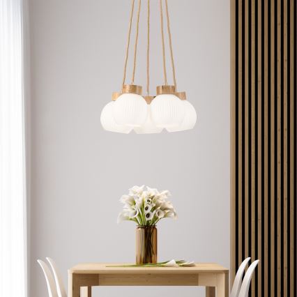 Suspension sur câble LOOMIS 5xE27/15W/230V 83 cm beige/chêne
