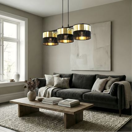 Suspension sur câble LUX 3xE27/15W/230V noir/doré