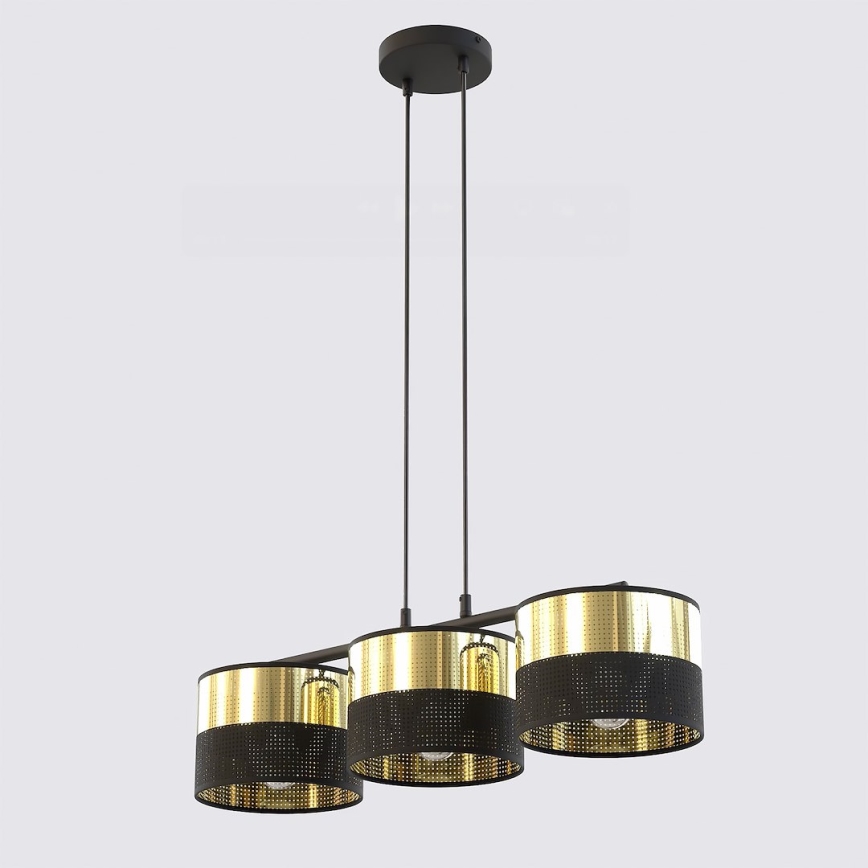 Suspension sur câble LUX 3xE27/15W/230V noir/doré