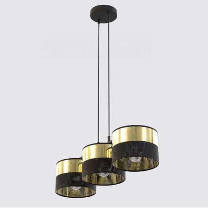 Suspension sur câble LUX 3xE27/15W/230V noir/doré