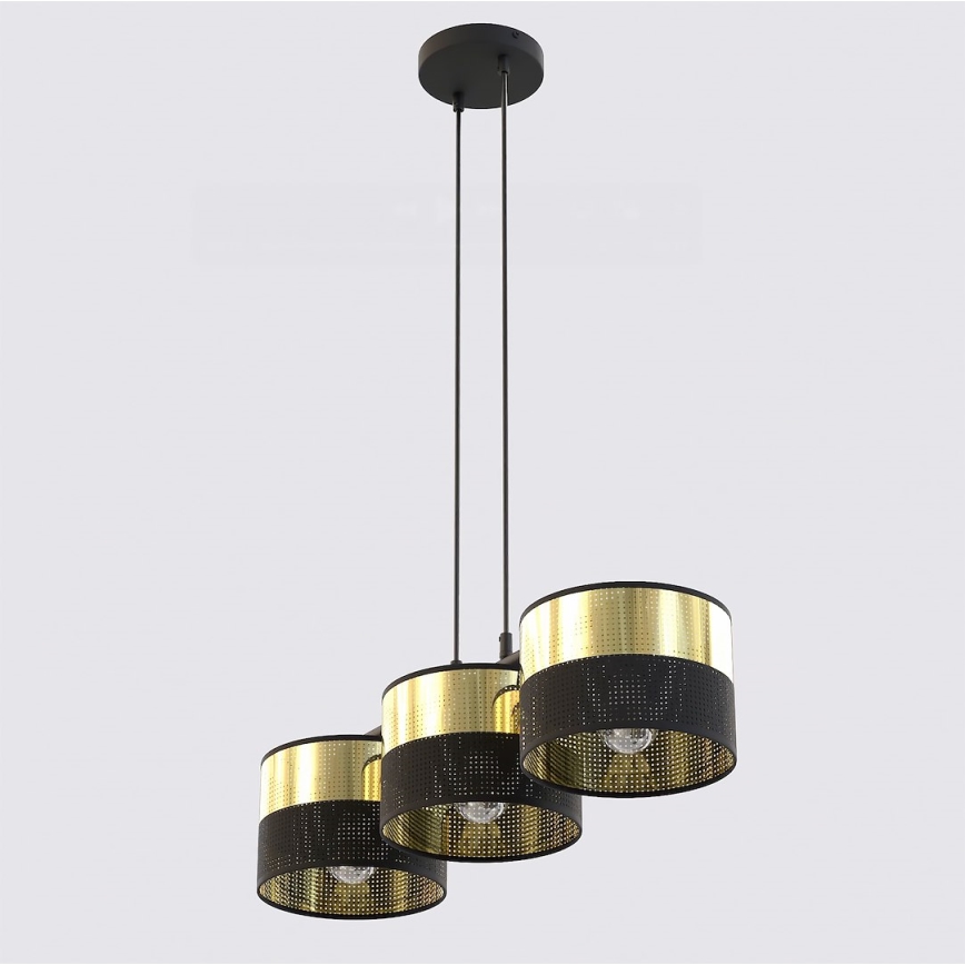Suspension sur câble LUX 3xE27/15W/230V noir/doré