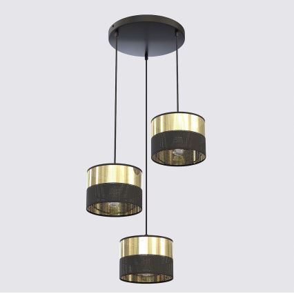Suspension sur câble LUX 3xE27/15W/230V noir/doré