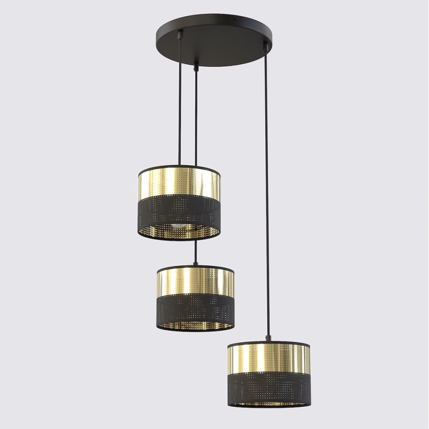 Suspension sur câble LUX 3xE27/15W/230V noir/doré