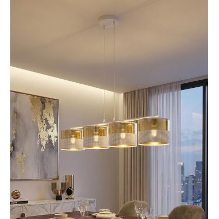 Suspension sur câble LUX 4xE27/15W/230V blanc/doré
