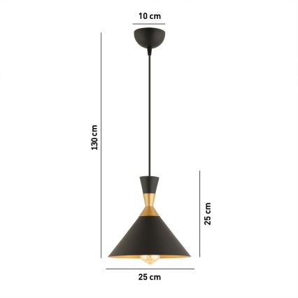 Suspension sur câble MONZA 1xE27/40W/230V Ø 25 cm noir/doré