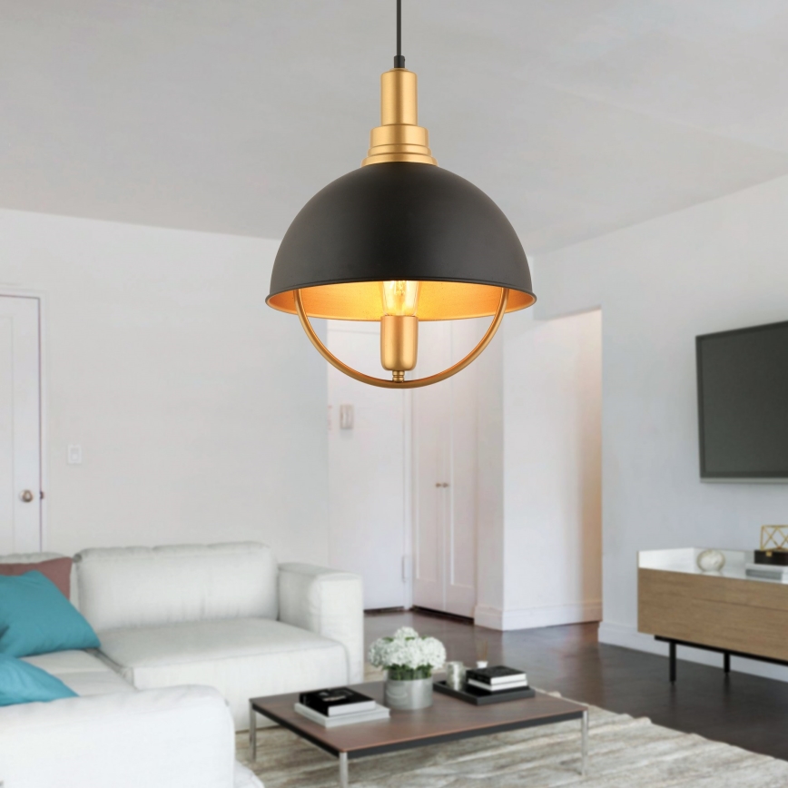 Suspension sur câble MONZA 1xE27/40W/230V Ø 30 cm noir/doré