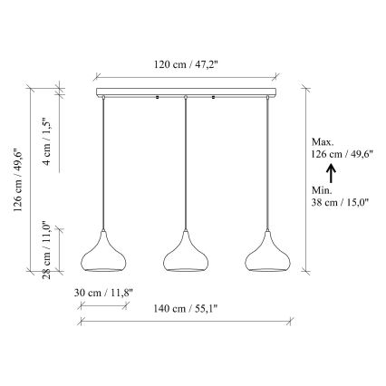 Suspension sur câble MUBA 3xE27/40W/230V cuivrée