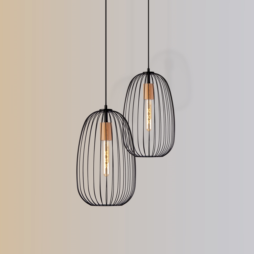 Suspension sur câble OVELLA 1xE27/15W/230V Ø 25 cm noir/pin