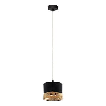 Suspension sur câble PAGLIA 1xE27/15W/230V noir/rotin