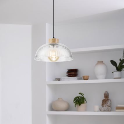 Suspension sur câble PIA 1xE27/60W/230V Ø 30 cm chêne