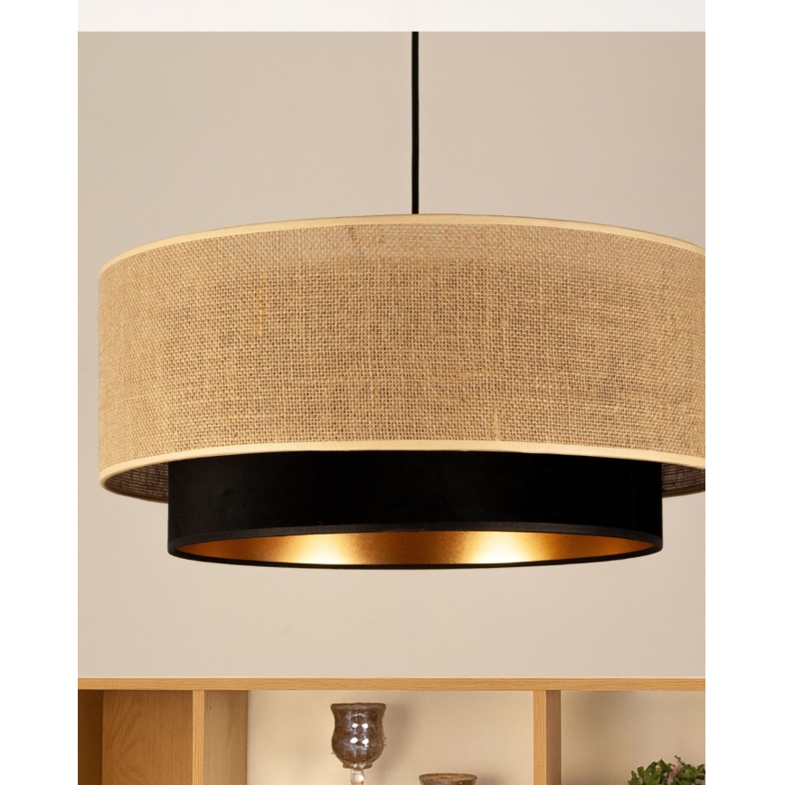 Suspension sur câble SARTA 1xE27/60W/230V Ø 45 cm noir/jute