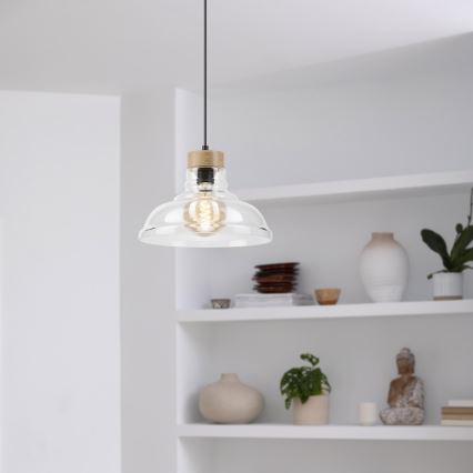 Suspension sur câble SINGLE 1xE27/60W/230V Ø 28 cm chêne