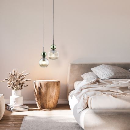 Suspension sur câble SOPHIA 1xE14/10W/230V noir/vert/beige fumé
