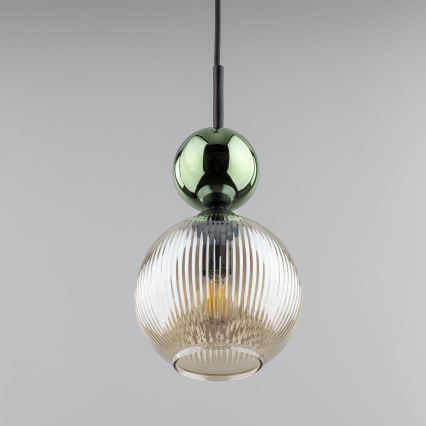 Suspension sur câble SOPHIA 1xE14/10W/230V noir/vert/beige fumé