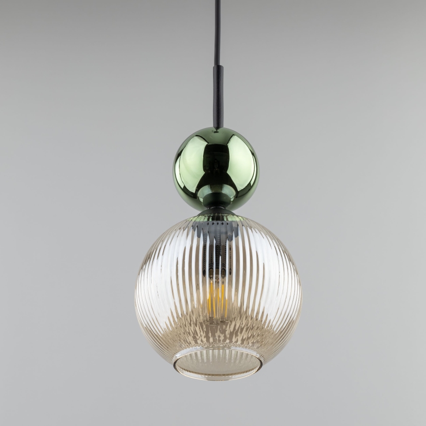 Suspension sur câble SOPHIA 1xE14/10W/230V noir/vert/beige fumé