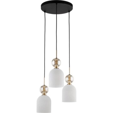 Suspension sur câble SOPHIA 3xE14/10W/230V noir/beige fumé/blanc