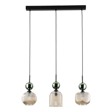 Suspension sur câble SOPHIA 3xE14/10W/230V noir/vert/beige fumé