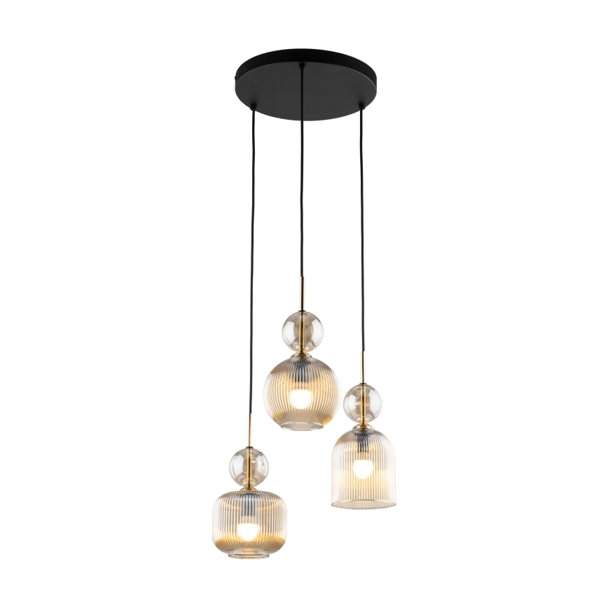 Suspension sur câble SOPHIA 3xE14/10W/230V noire/beige fumé