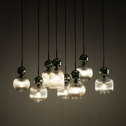 Suspension sur câble SOPHIA 8xE14/10W/230V noir/vert/beige fumé