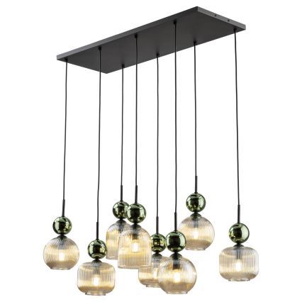 Suspension sur câble SOPHIA 8xE14/10W/230V noir/vert/beige fumé