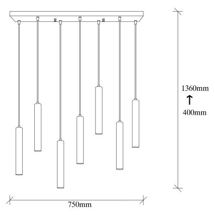 Suspension sur câble TEMPO 7xE27/40W/230V dorée