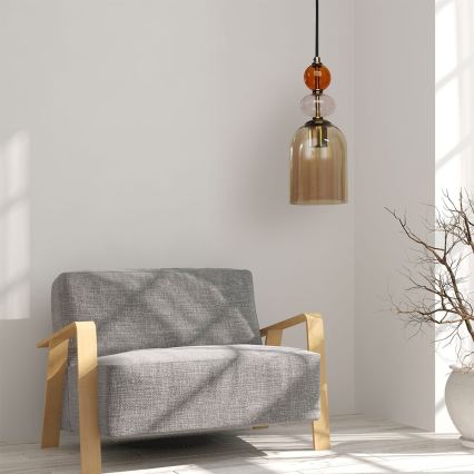 Suspension sur câble TROPEA 1xE27/15W/230V noir/rouge fumé/beige