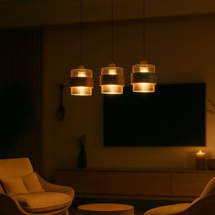 Suspension sur câble VALENTINO 3xE27/15W/230V beige/transparent