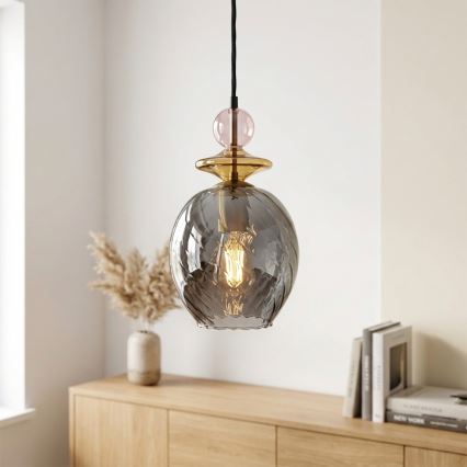 Suspension sur câble VELLO 1xE27/15W/230V noir/rose poudré/beige/noir