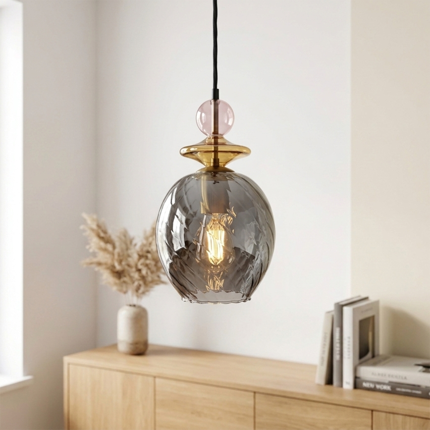 Suspension sur câble VELLO 1xE27/15W/230V noir/rose poudré/beige/noir