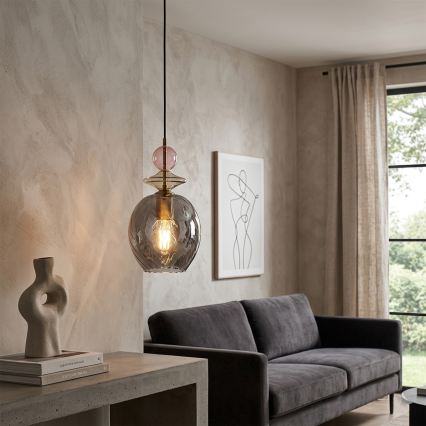 Suspension sur câble VELLO 1xE27/15W/230V noir/rose poudré/beige/noir