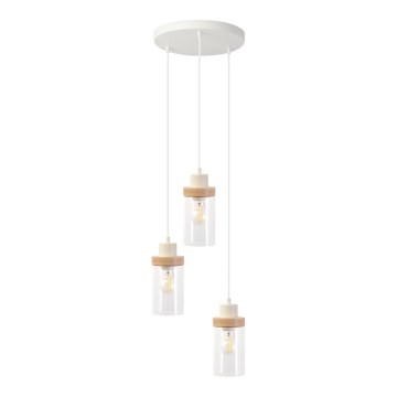 Suspension sur câble WOODNEST 3xE27/15W/230V pin/crème