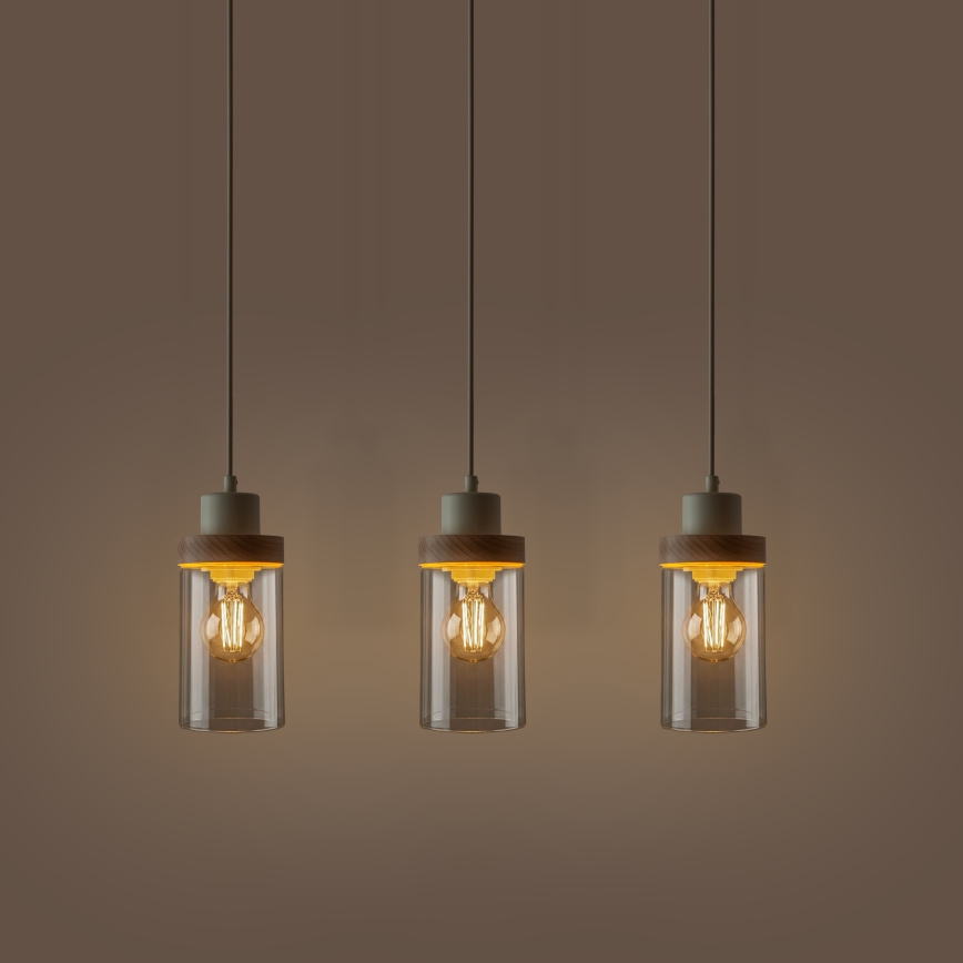 Suspension sur câble WOODNEST 3xE27/15W/230V pin/crème