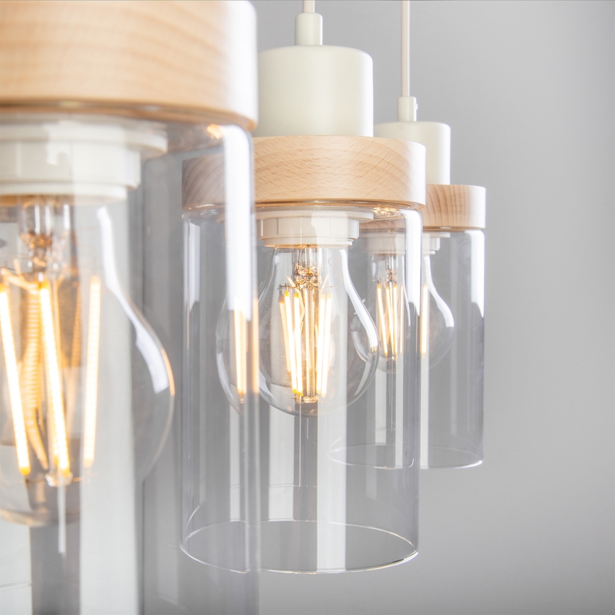 Suspension sur câble WOODNEST 3xE27/15W/230V pin/crème