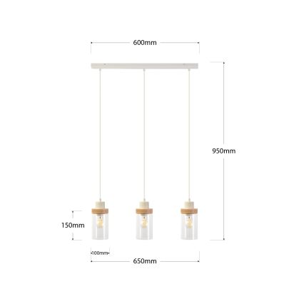 Suspension sur câble WOODNEST 3xE27/15W/230V pin/crème