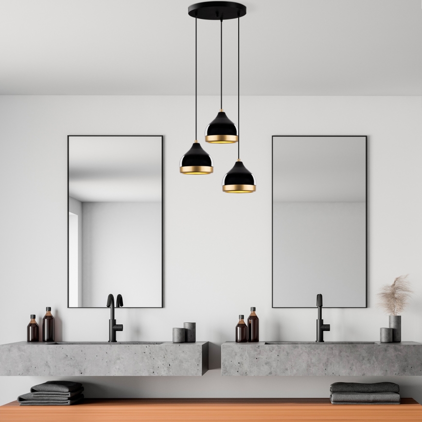Suspension sur câble YILDO 3x E27/40W/230V noir/doré