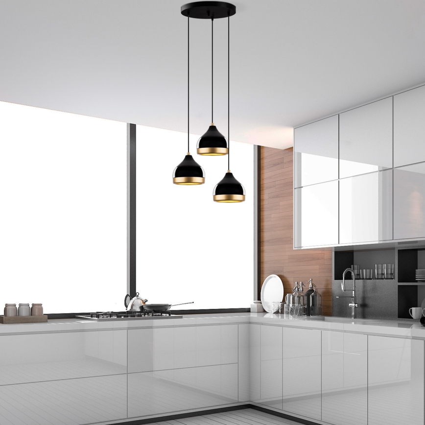 Suspension sur câble YILDO 3x E27/40W/230V noir/doré