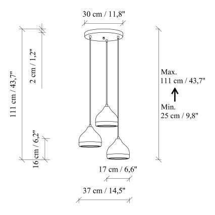 Suspension sur câble YILDO 3x E27/40W/230V noir/doré