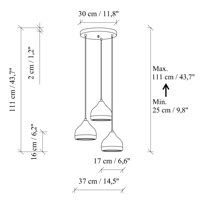 Suspension sur câble YILDO 3x E27/40W/230V noir/doré