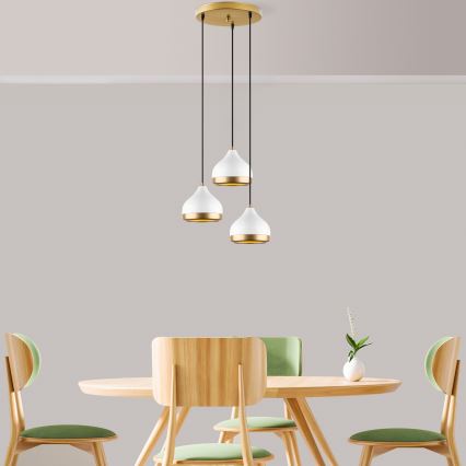 Suspension sur câble YILDO 3xE27/40W/230V blanc/doré