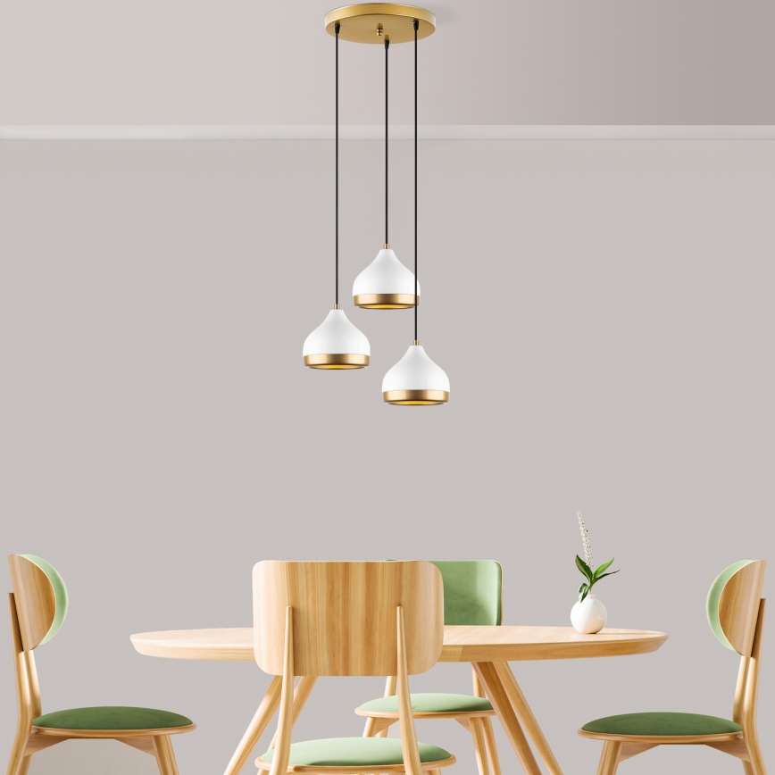 Suspension sur câble YILDO 3xE27/40W/230V blanc/doré