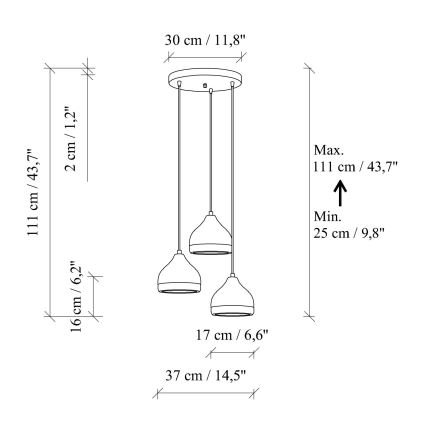 Suspension sur câble YILDO 3xE27/40W/230V blanc/doré