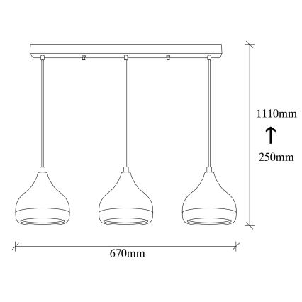 Suspension sur câble YILDO 3xE27/40W/230V blanche/noire