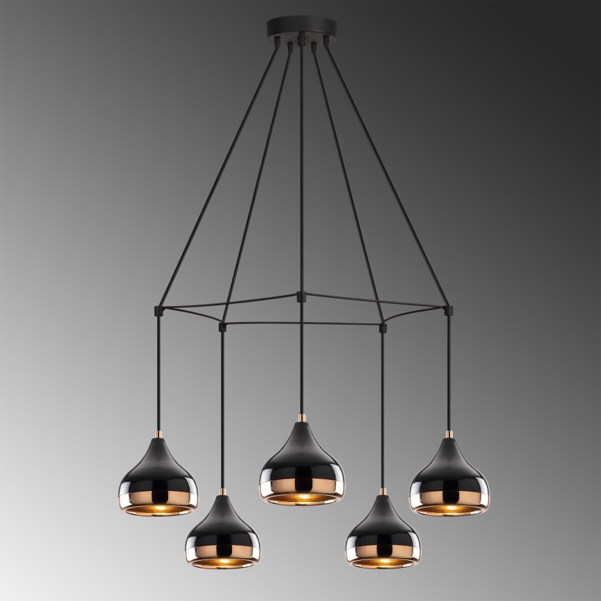 Suspension sur câble YILDO 5xE27/40W/230V noir/cuivre