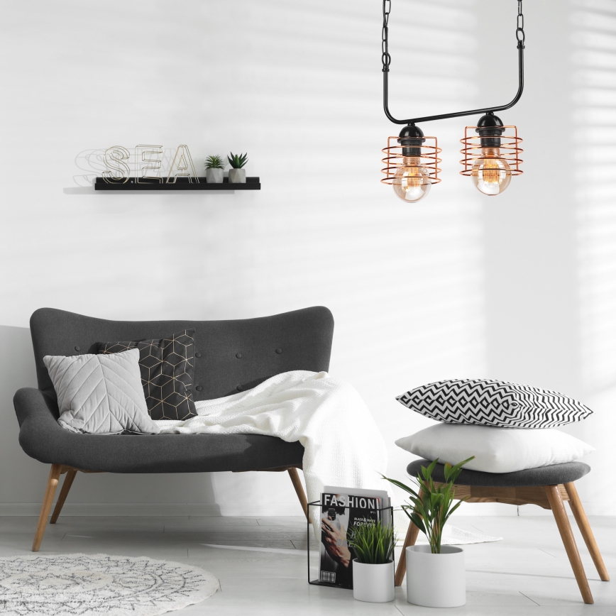Suspension sur chaîne MORGAN 2xE27/60W/230V noir/cuivre