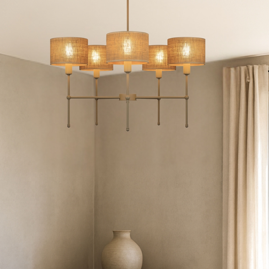 Suspension sur tige MADELA 5xE14/40W/230V jute/beige