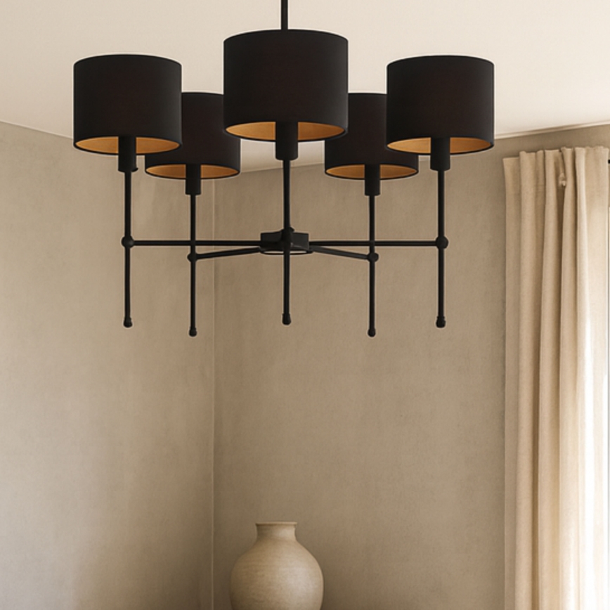 Suspension sur tige MADELA 5xE14/40W/230V noire