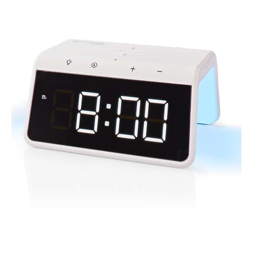 Sveglia con display LCD e caricabatteria wireless 15W/230V bianco