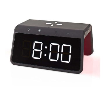 Sveglia con display LCD e caricabatteria wireless 15W/230V nero