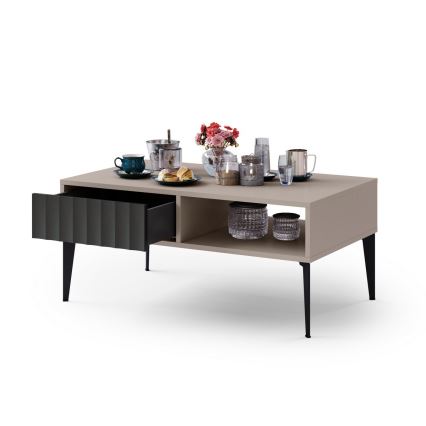 Table basse avec tiroir RONJA taupe/noir